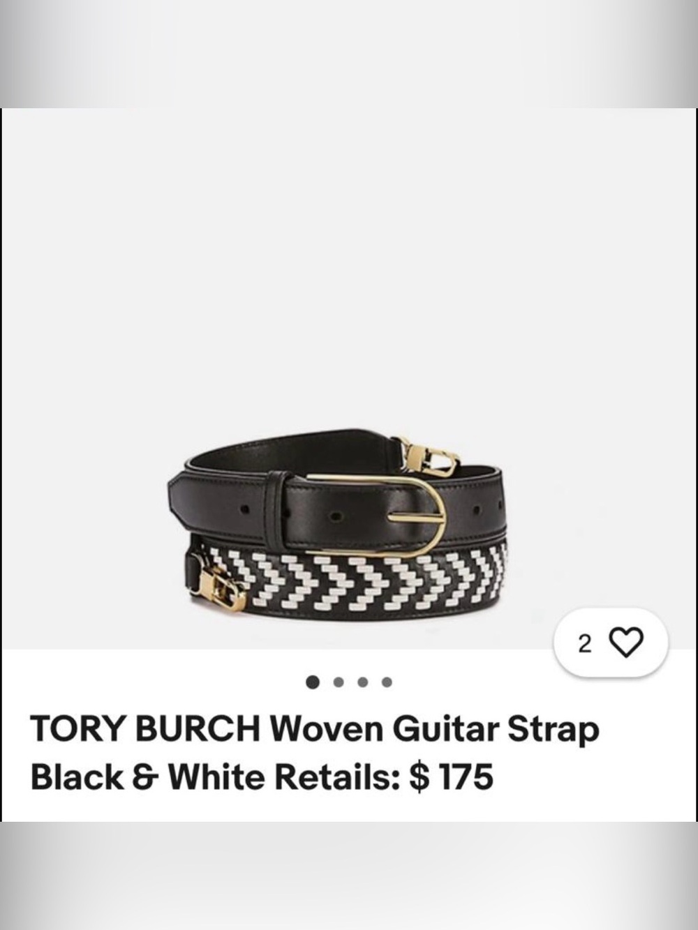 Tory Burch Black and White Woven Strap with Gold Hardware